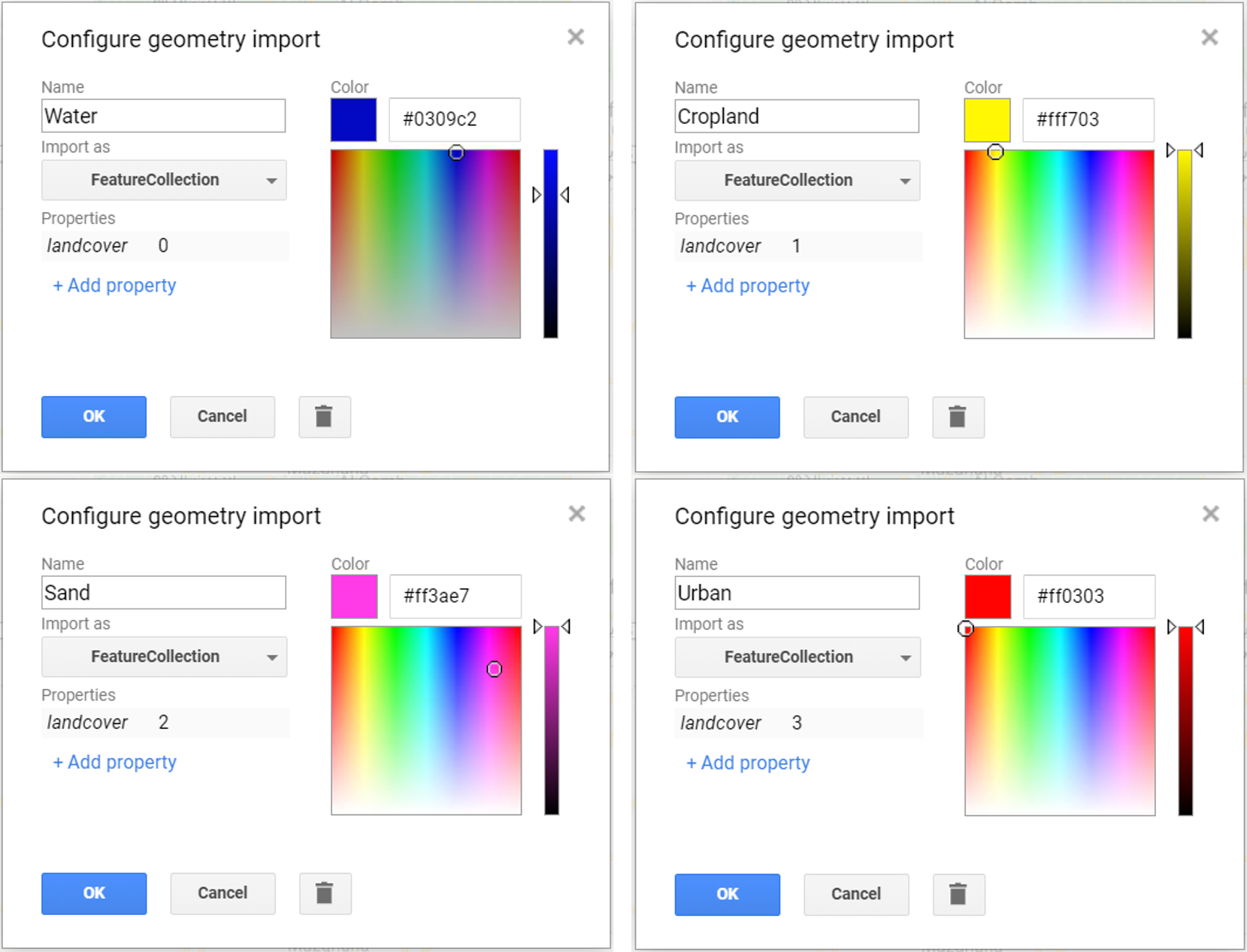 Geometries used to create the training sample sets.