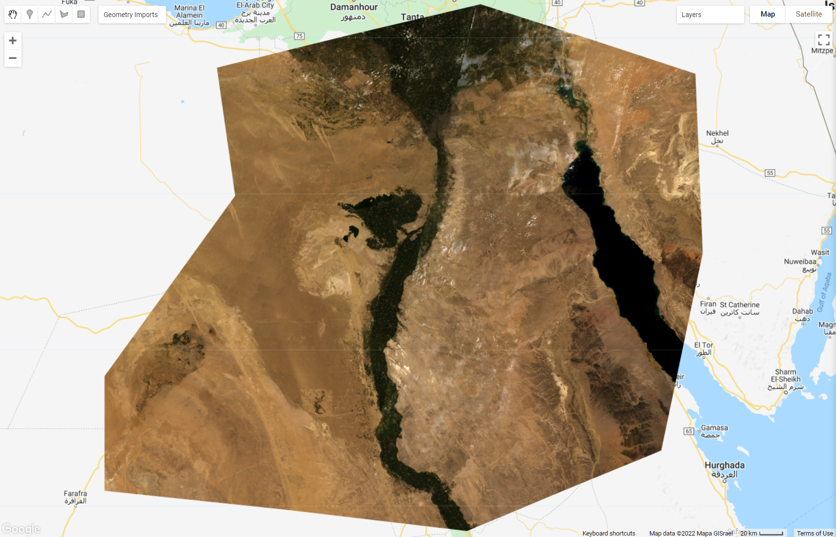 Median composite clipped by the extent of `aoi2`.