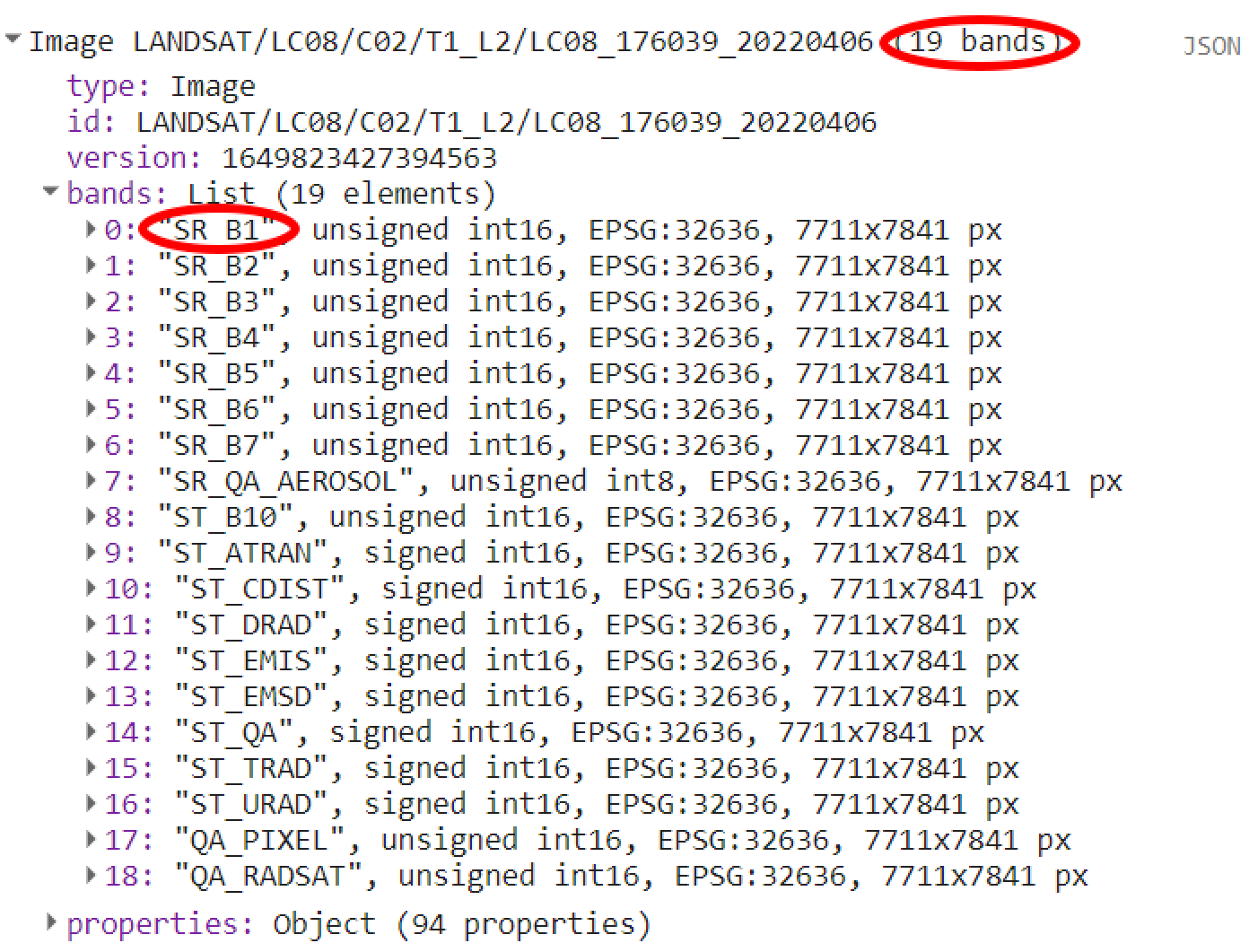 Landsat 8 image metadata.