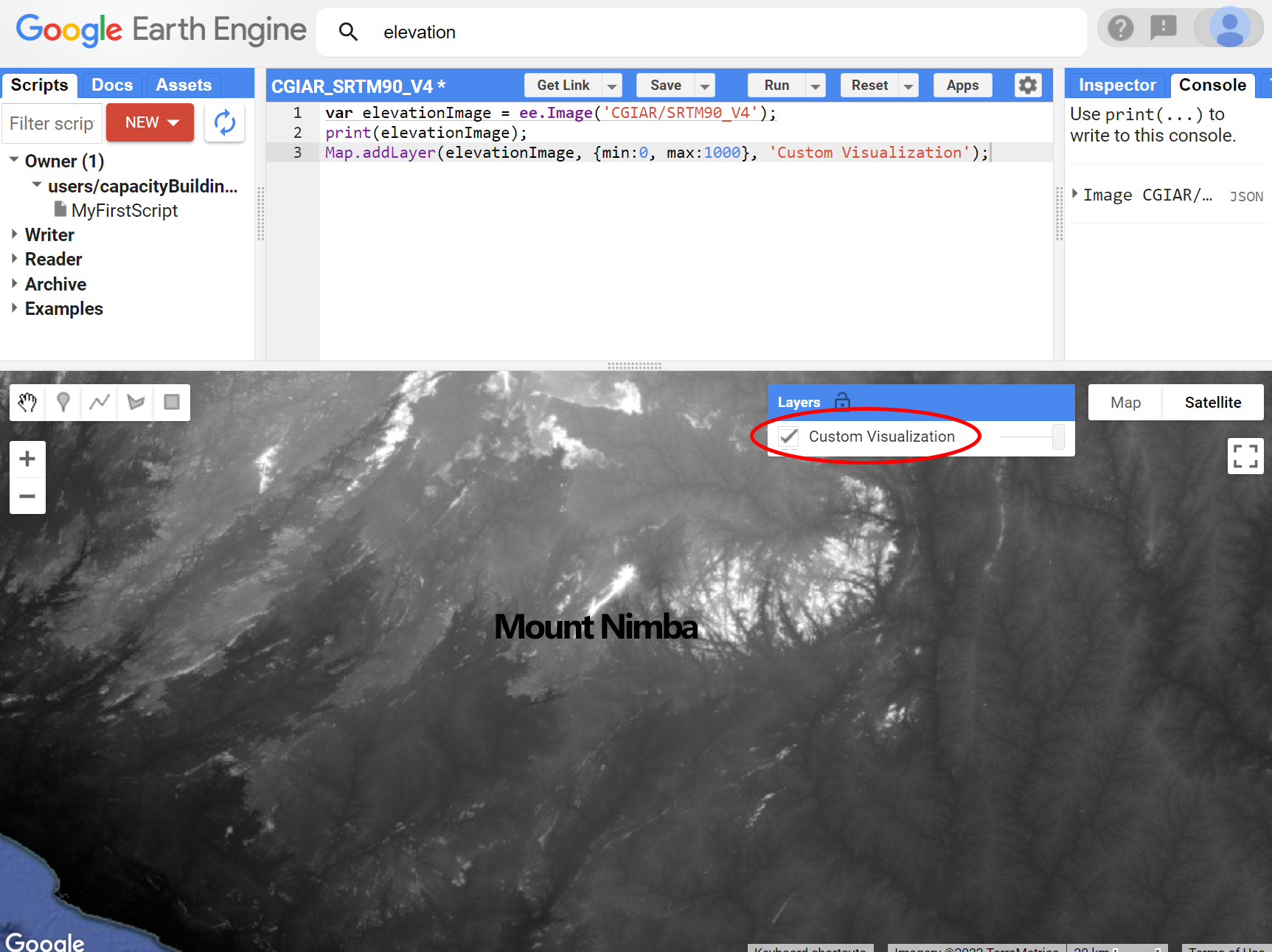 Custom Visualization for the SRTM data based on range of values.