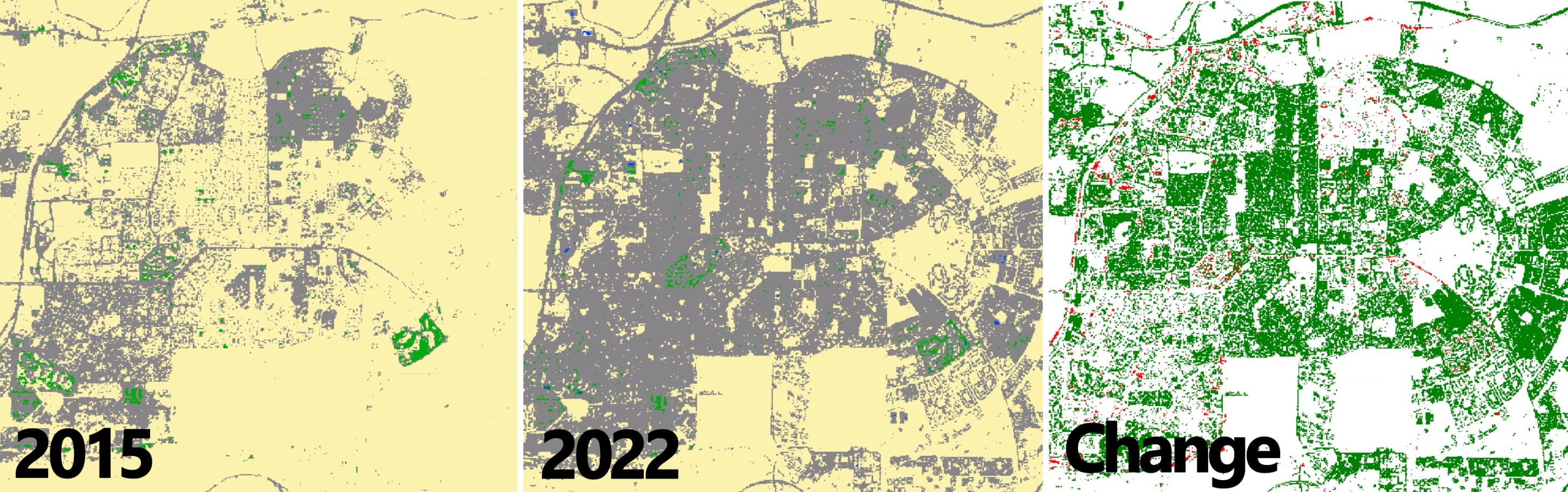 Subset of the 2015-2022 Change Map. Expansion of the future capital of Egypt, New Cairo City.