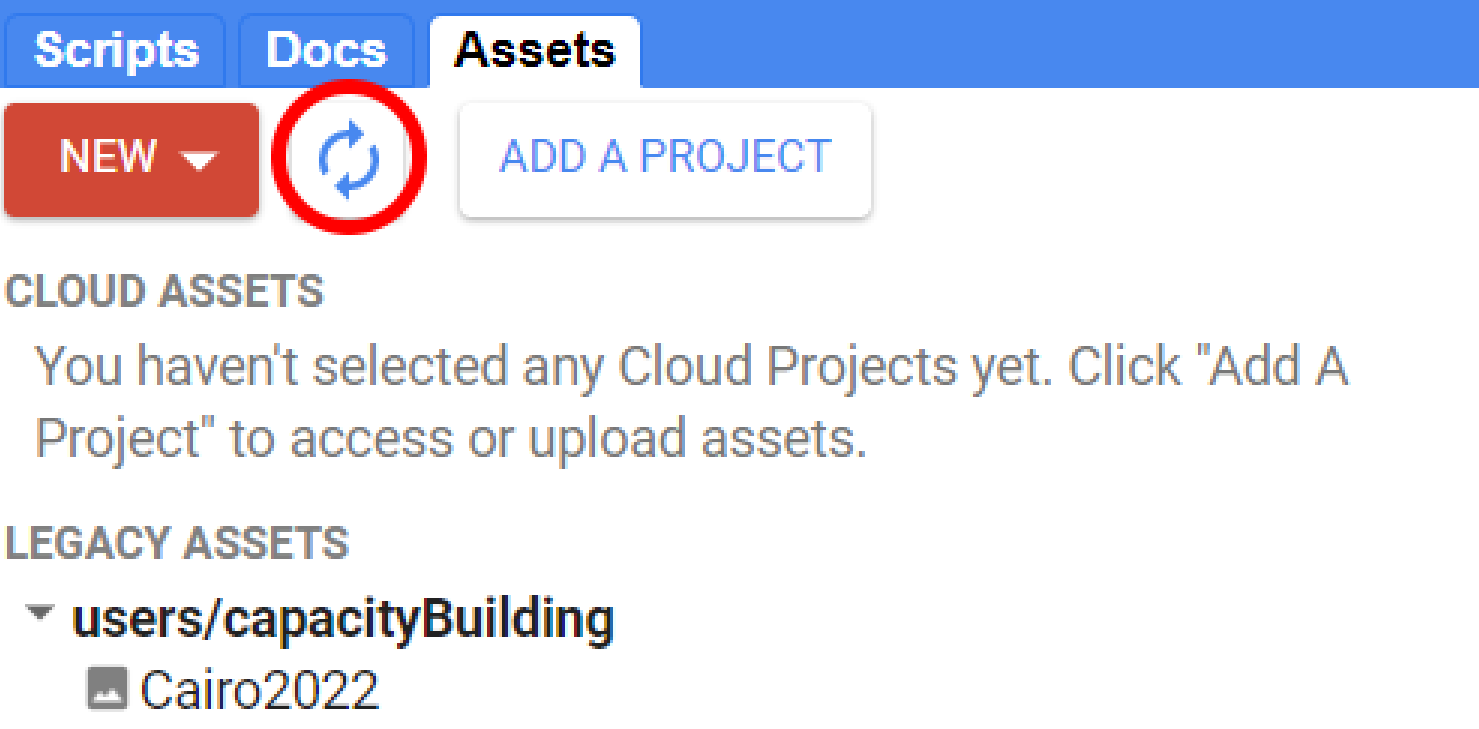 Assets will be available through the __Assets__ tab. If they are not showing, try refreshing the folder with the refresh button.