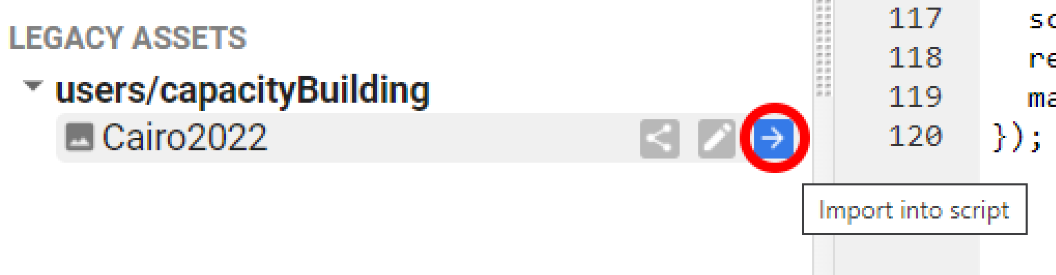 Assets tab with classification maps. Clicking in the __Import into script__ button will add the assets to the script.