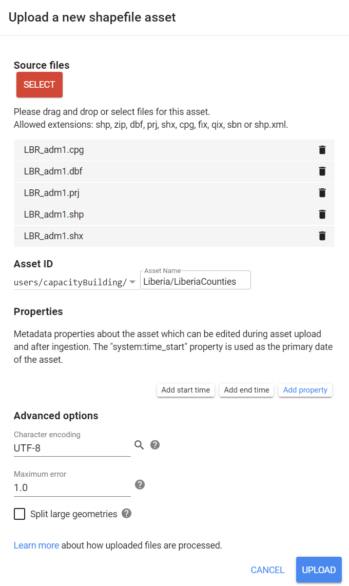 Importing shapefiles to your assets.