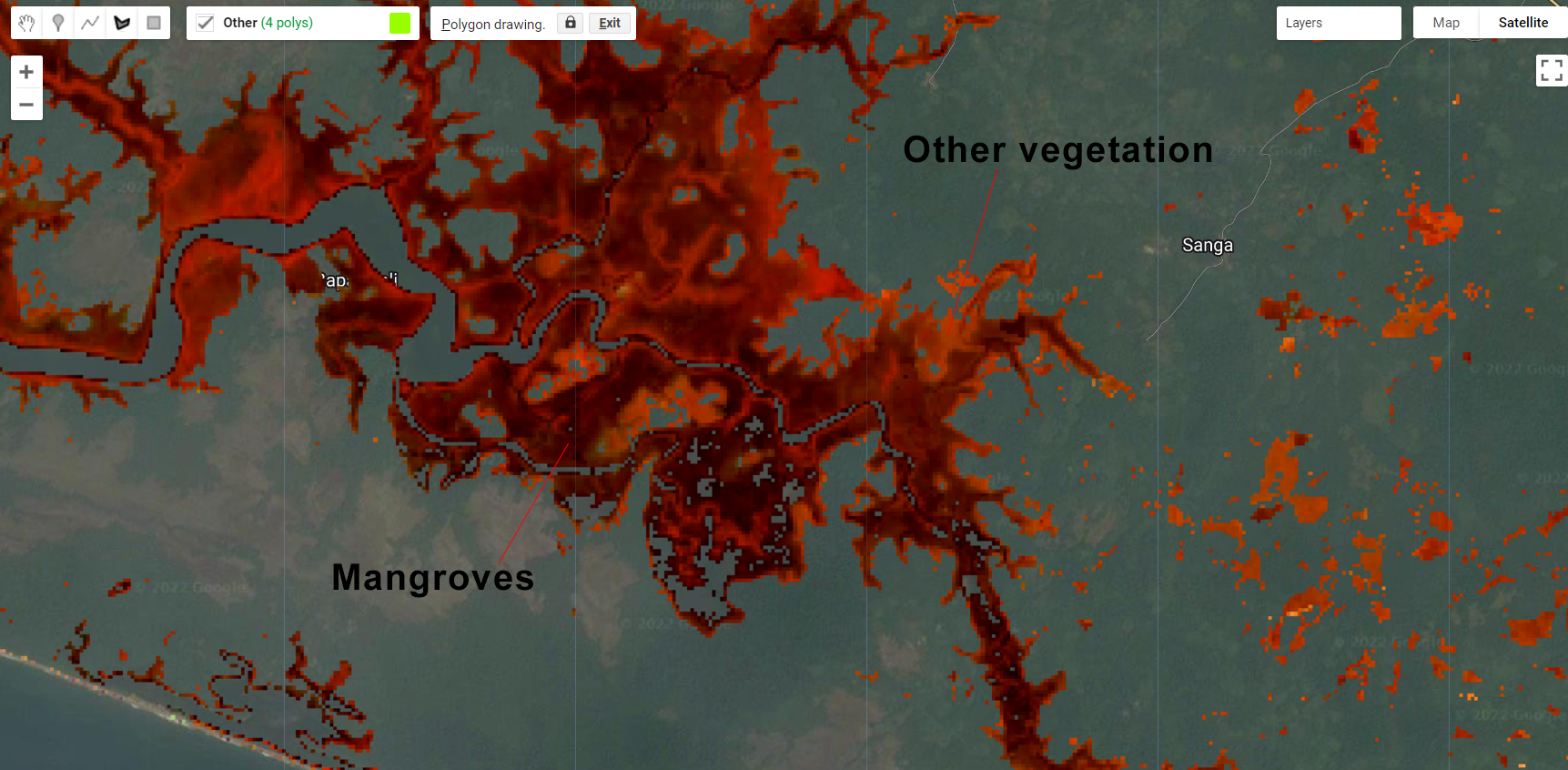 Mangroves and other vegetation classes in Liberia.