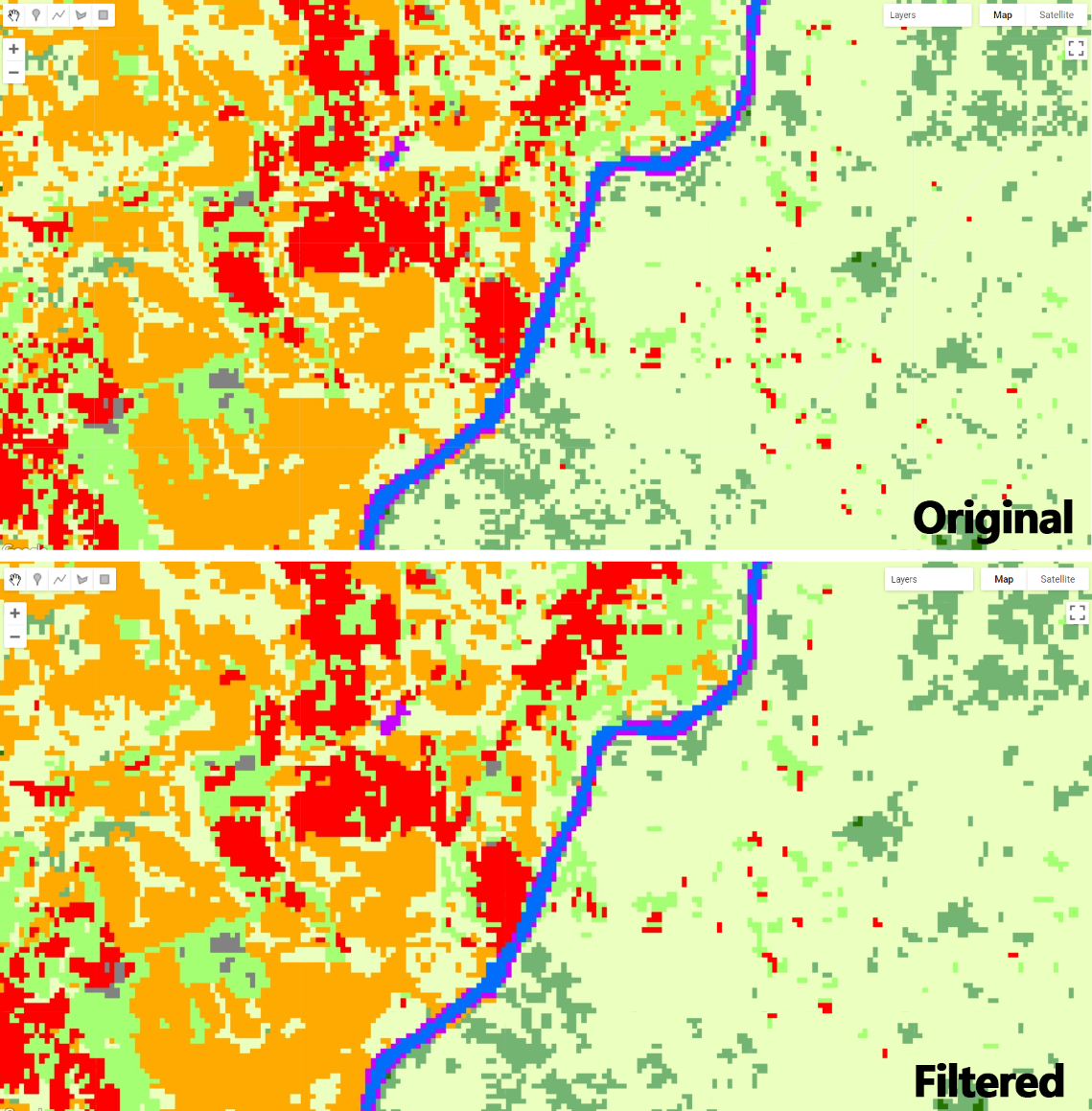 Final land cover map for the study area in Liberia filtered to remove salt and pepper effect.