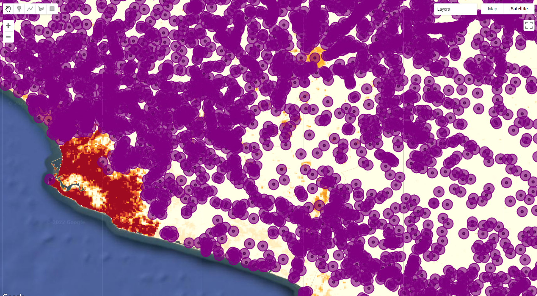 1000 m buffer around each settlement location.