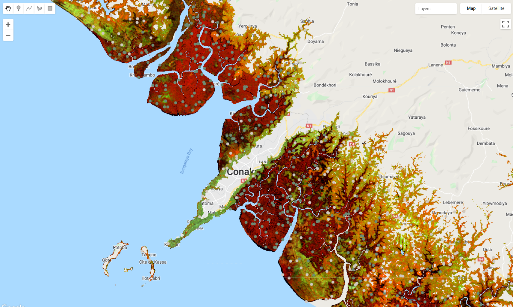 Stratified random samples. The `.stratifiedSample()` method generates a set of random points to each of these strata.